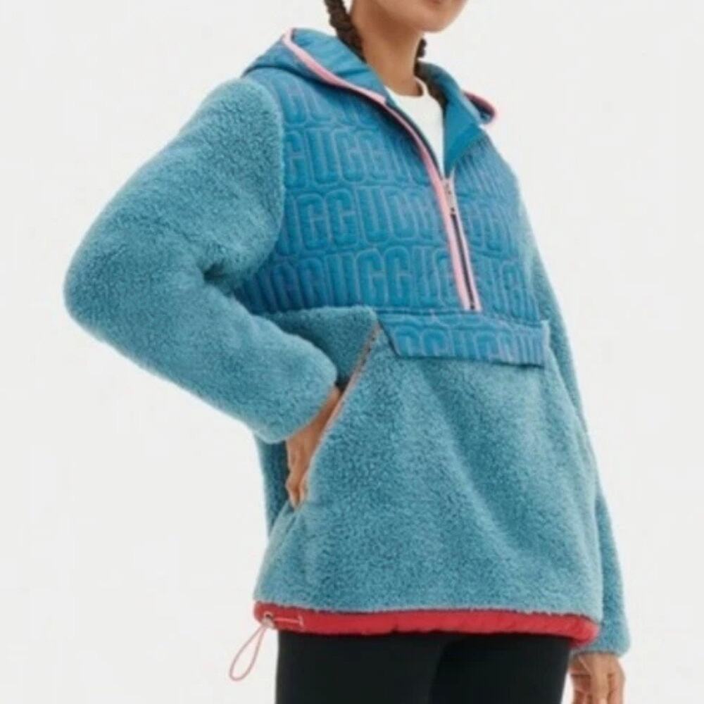 UGG IGGY Sherpa 1/2 Zip Pullover Jacket Blue XS